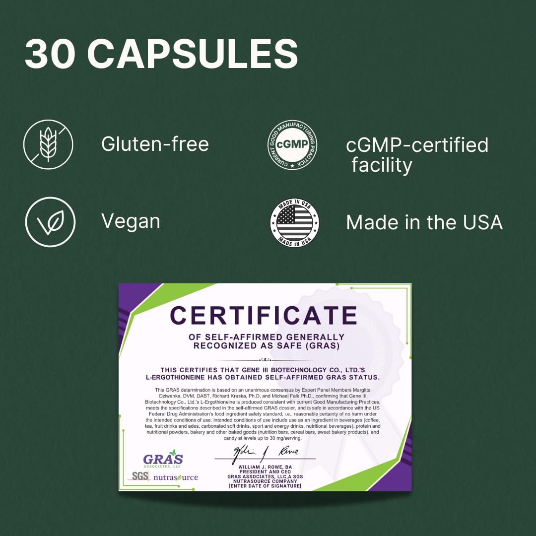 GENEIII L-Ergothioneine 30 mg Mushroom Extract Supplement