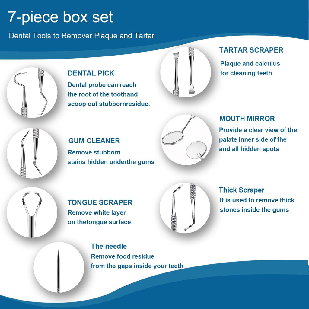 7-Piece Stainless Steel Dental Cleaning Kit with Case