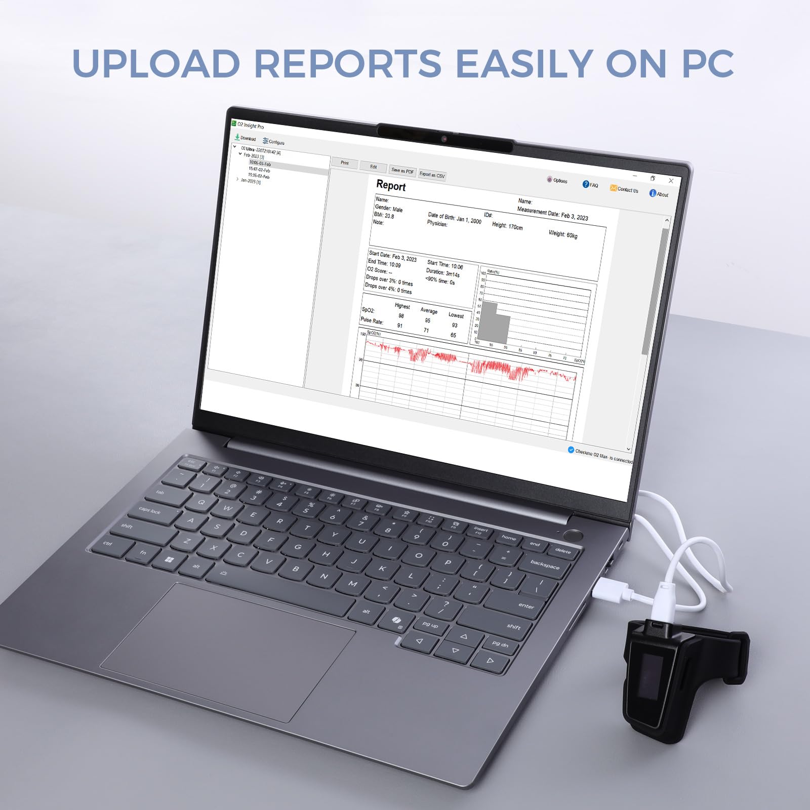 Wellue Wrist Pulse Oximeter with App and PC Reports