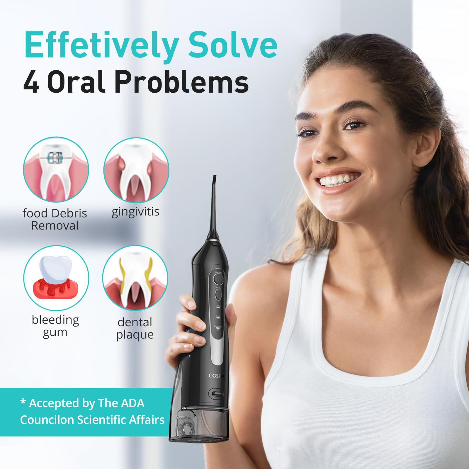 COSLUS C20 Cordless Water Flosser with 300 mL Tank