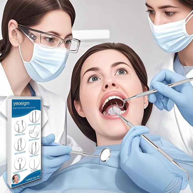 7-Piece Stainless Steel Dental Cleaning Kit with Case