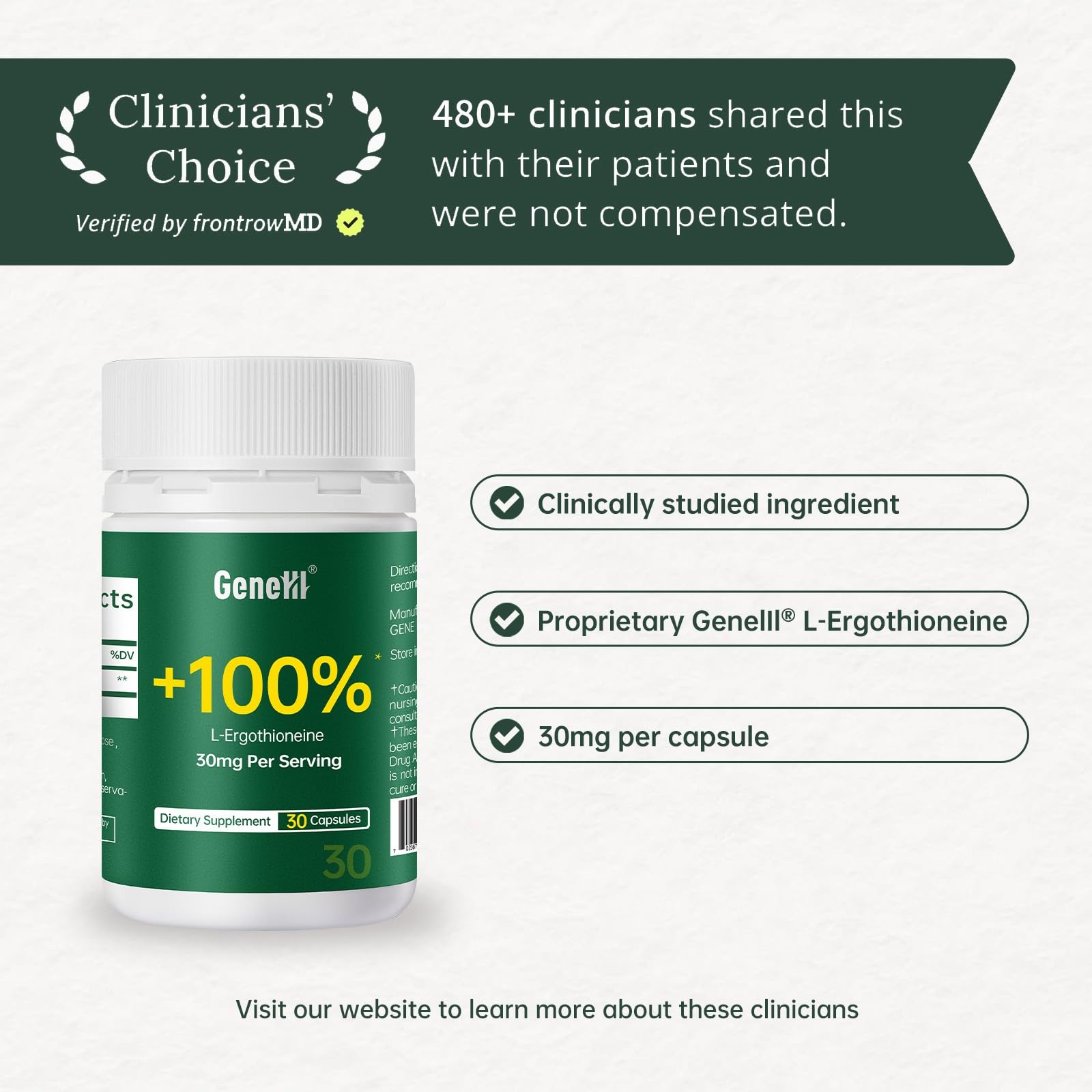 GENEIII L-Ergothioneine 30 mg Mushroom Extract Supplement