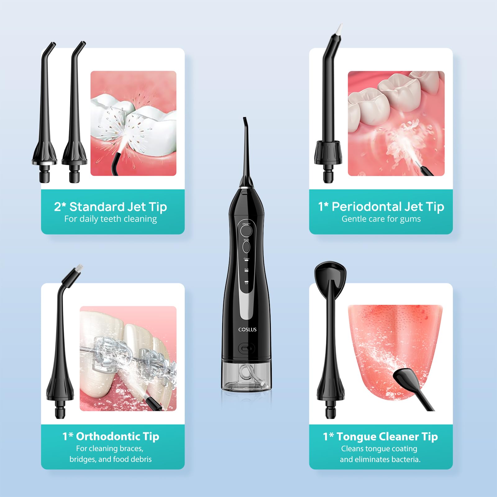 COSLUS C20 Cordless Water Flosser with 300 mL Tank