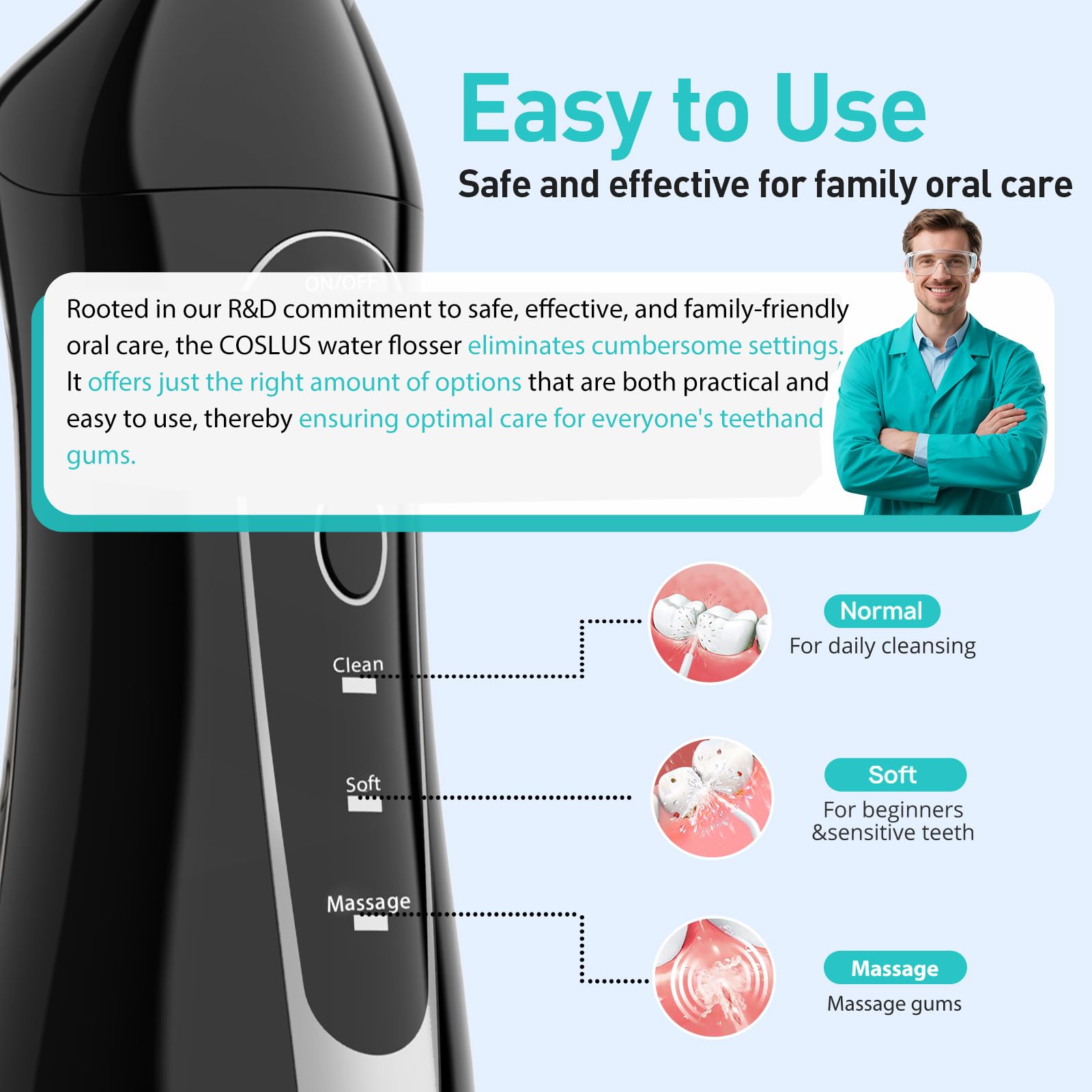 COSLUS C20 Cordless Water Flosser with 300 mL Tank