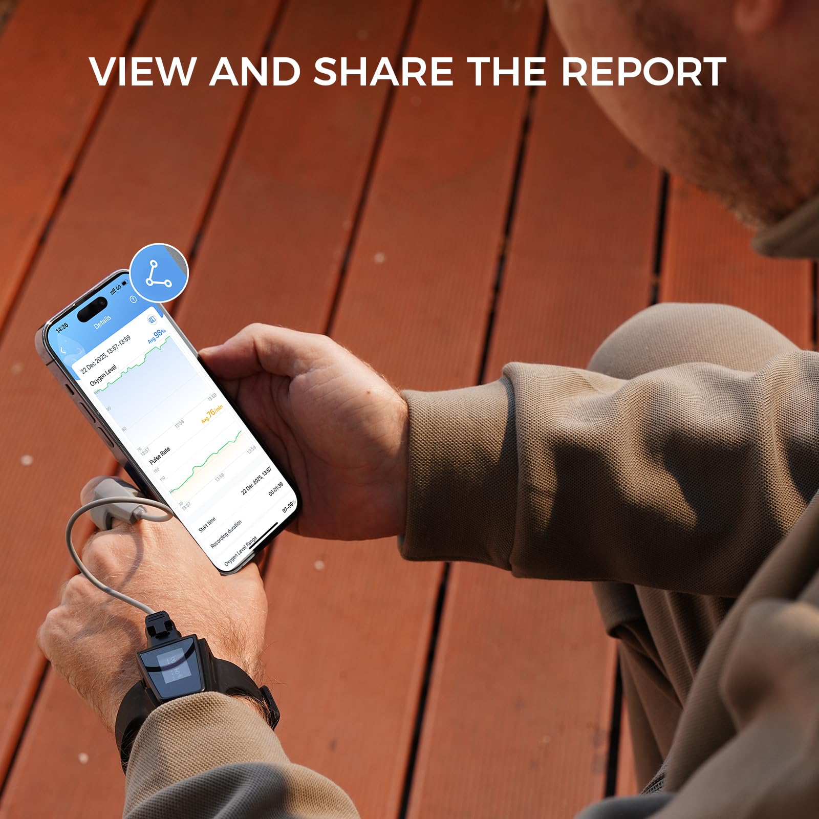 Wellue Wrist Pulse Oximeter with App and PC Reports
