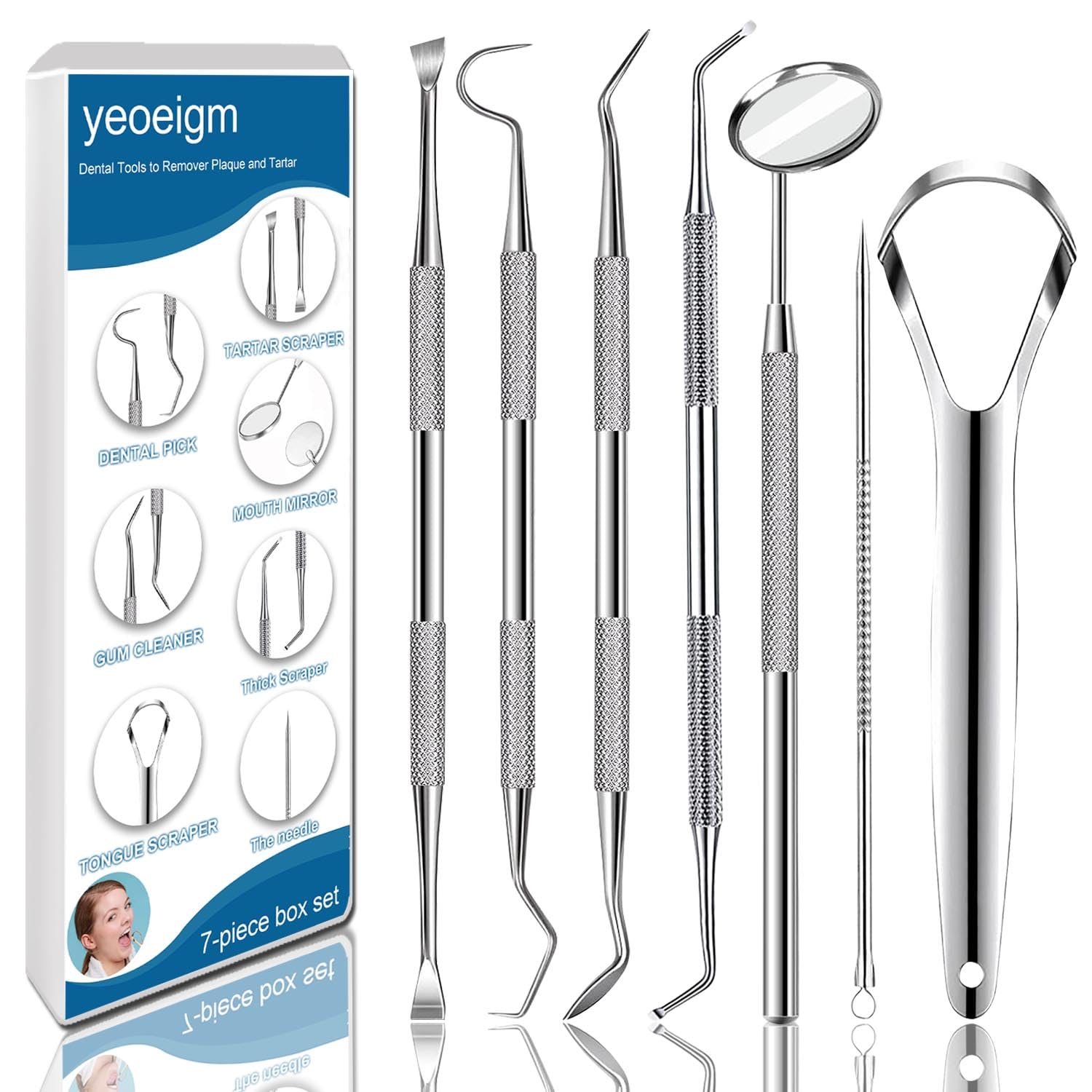 7-Piece Stainless Steel Dental Cleaning Kit with Case