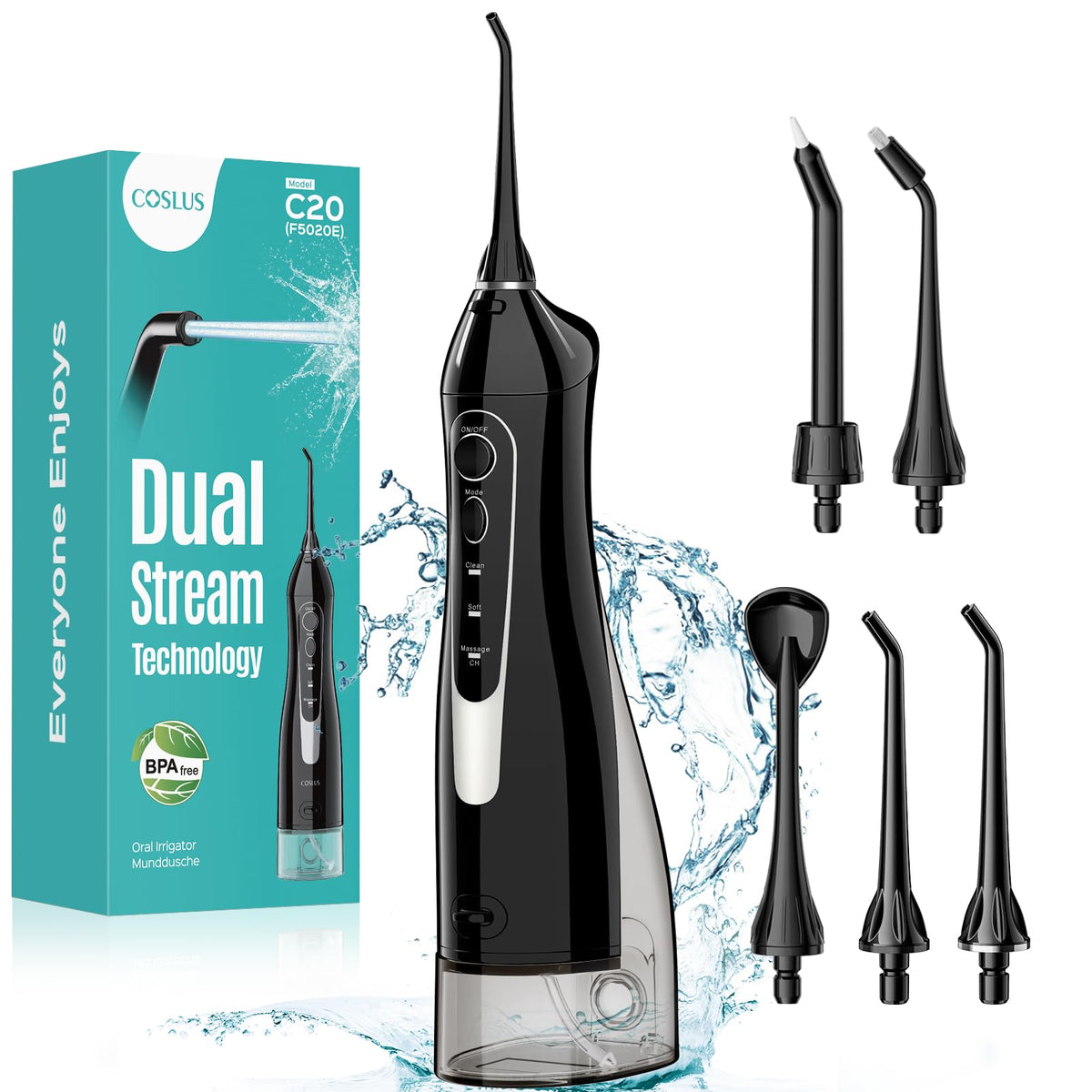 COSLUS C20 Cordless Water Flosser with 300 mL Tank