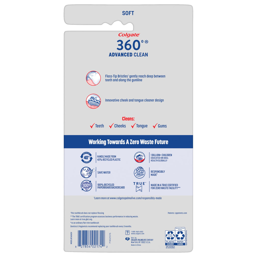 Colgate 360 Advanced Medium Floss-Tip Toothbrushes, 72-Pack