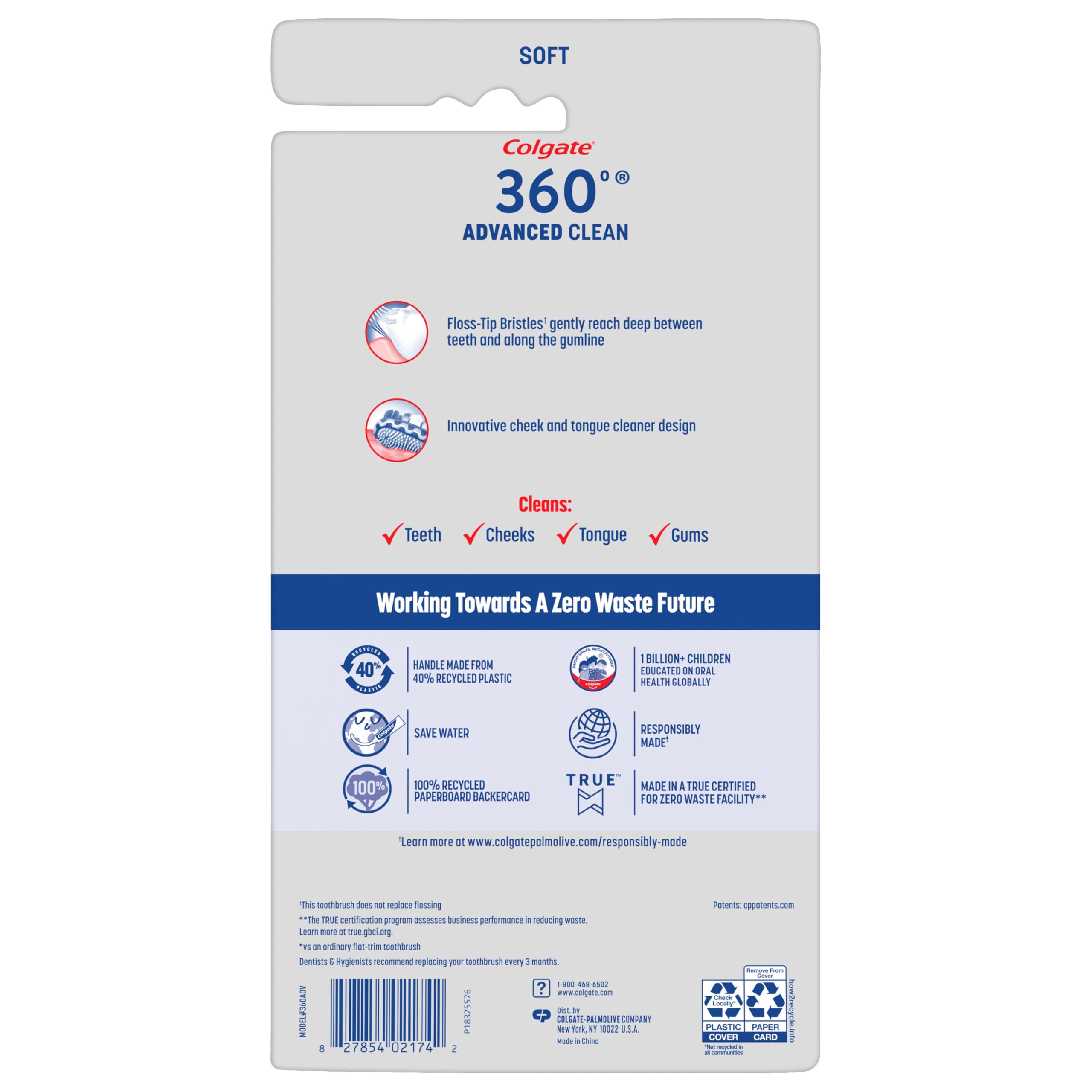 Colgate 360 Advanced Medium Floss-Tip Toothbrushes, 72-Pack
