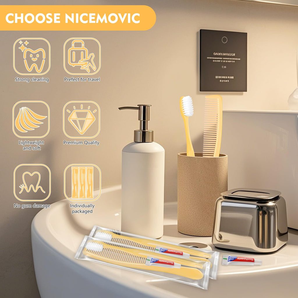 NICEMOVIC Disposable Toothbrush, Toothpaste and Comb Kit