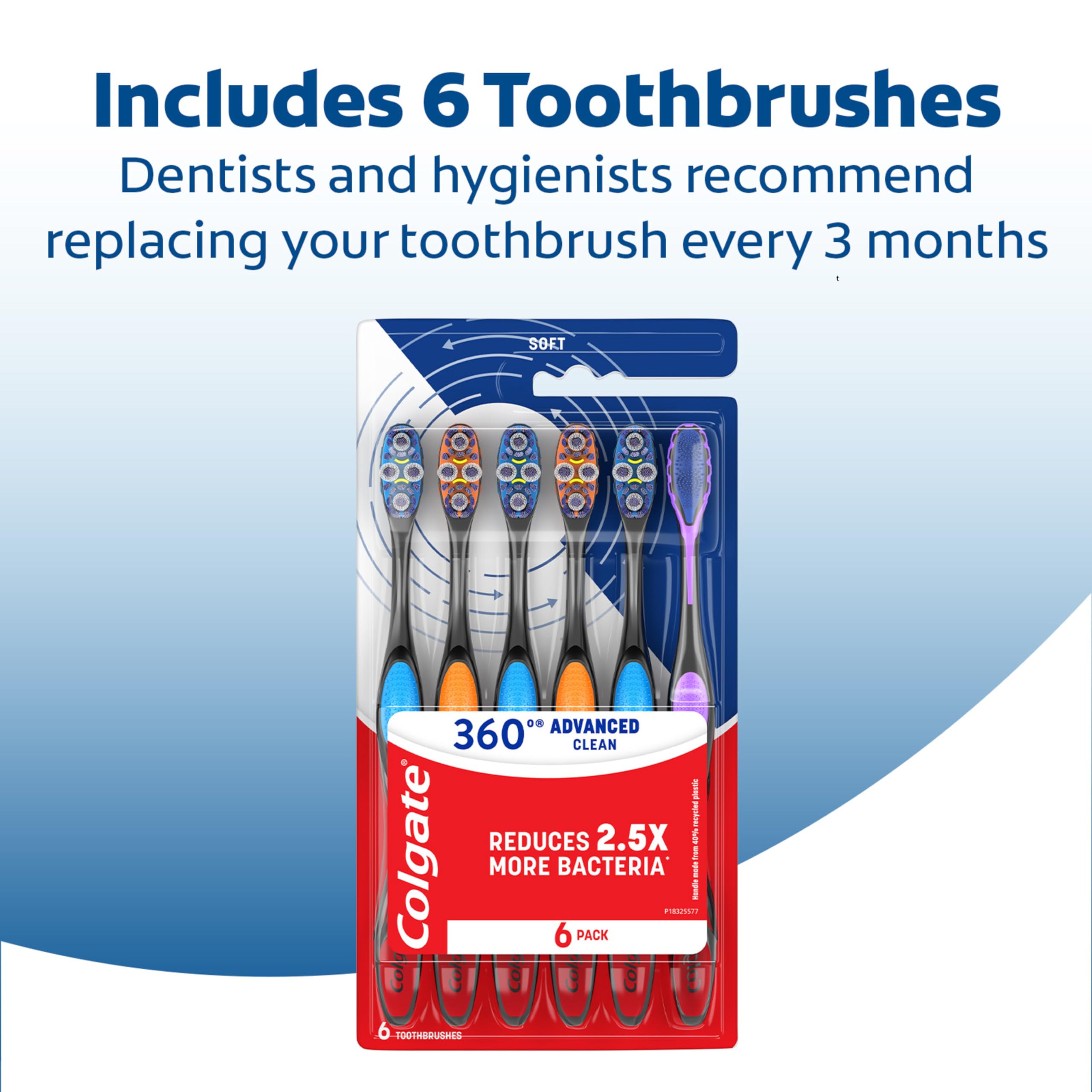 Colgate 360 Advanced Medium Floss-Tip Toothbrushes, 72-Pack