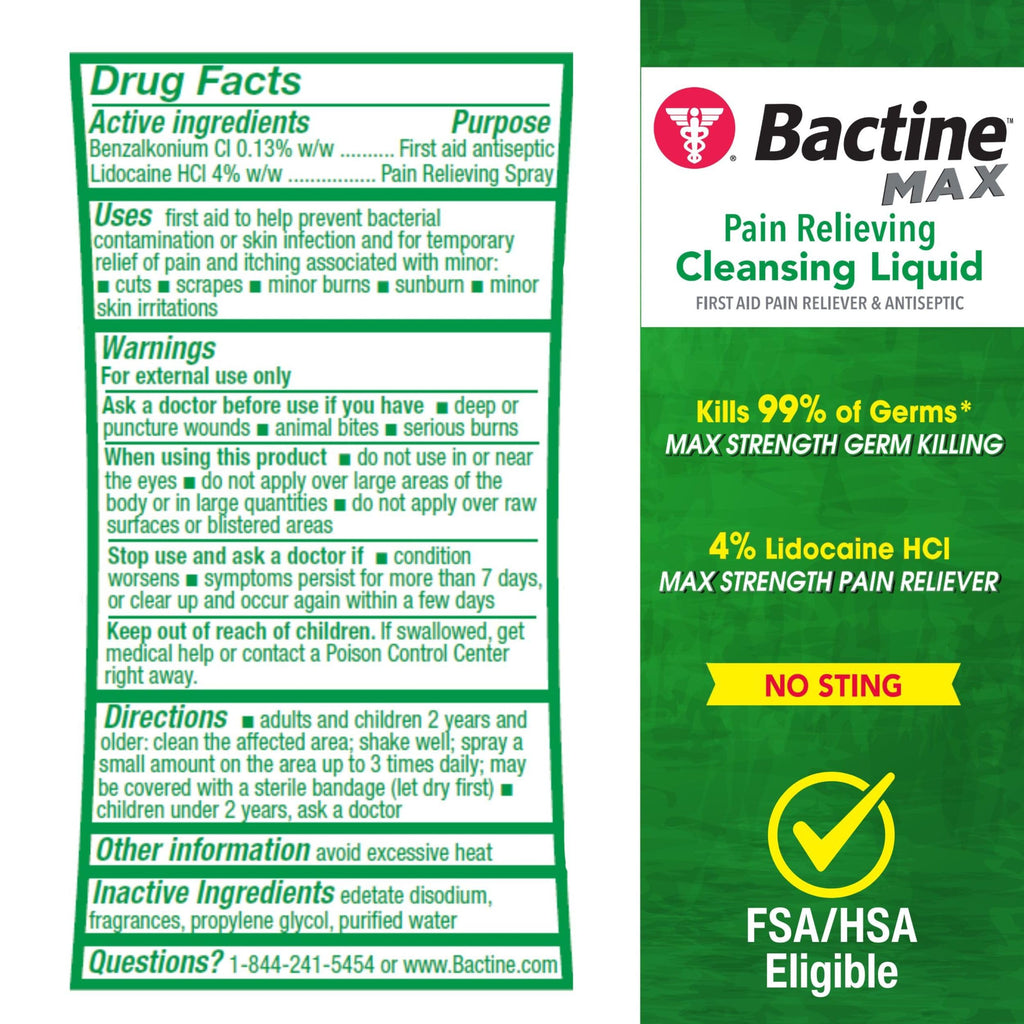 Bactine MAX Pain-Relieving Cleansing Spray for First Aid