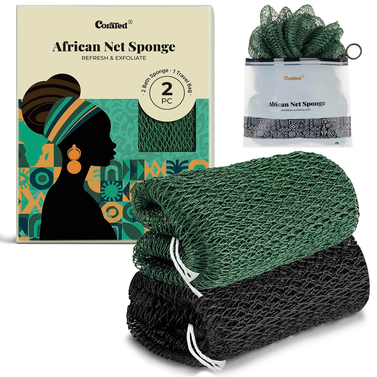 CORATED Authentic African Net Sponge for Exfoliating Bath Care