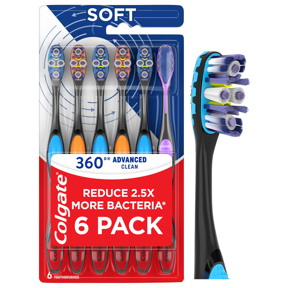 Colgate 360 Advanced Medium Floss-Tip Toothbrushes, 72-Pack