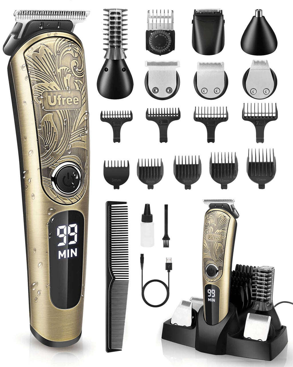 Ufree Waterproof Beard Trimmer and Grooming Kit for Men