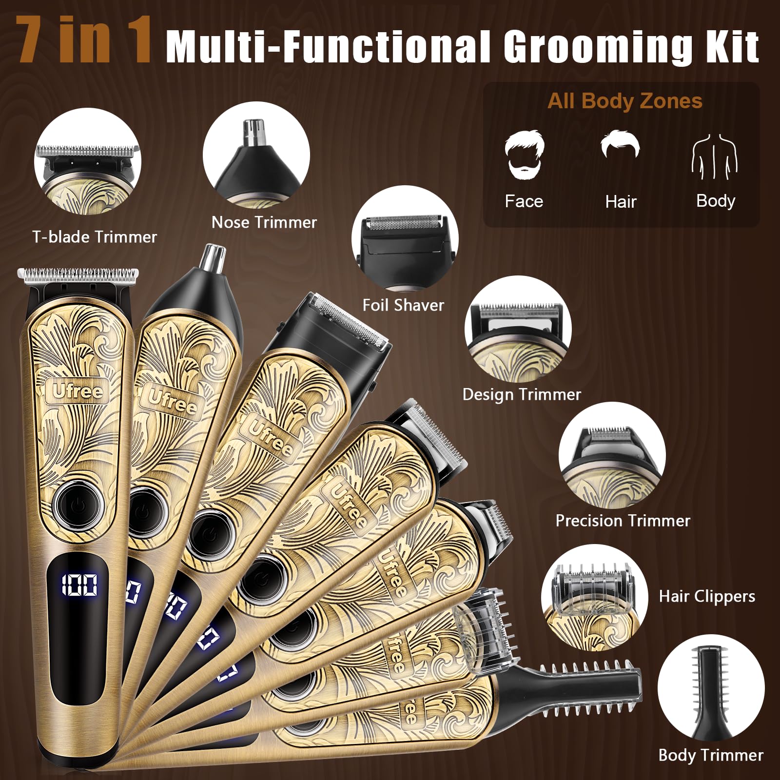 Ufree Waterproof Beard Trimmer and Grooming Kit for Men