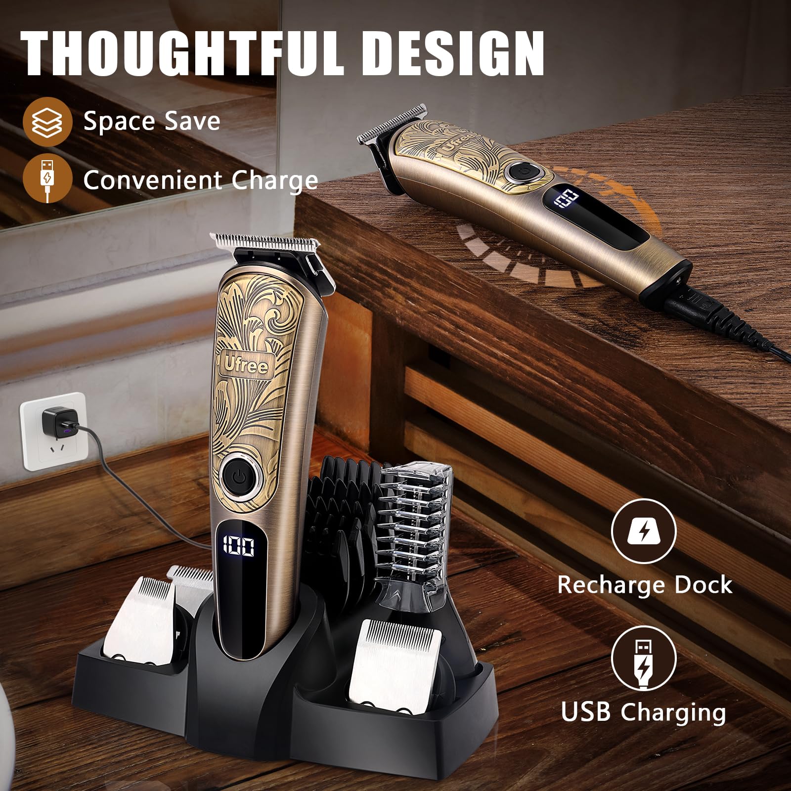Ufree Waterproof Beard Trimmer and Grooming Kit for Men